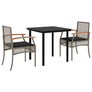 vidaXL Garden Dining Set Black PE rattan 3 Piece Set Removable Covers - 1 of 4