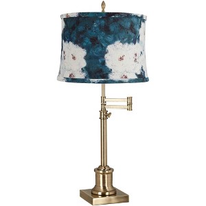 360 Lighting Westbury 36" Tall Skinny Large Traditional End Table Lamp Swing Arm Gold Antique Brass Finish Single Blue and White Shade Living Room - 1 of 4