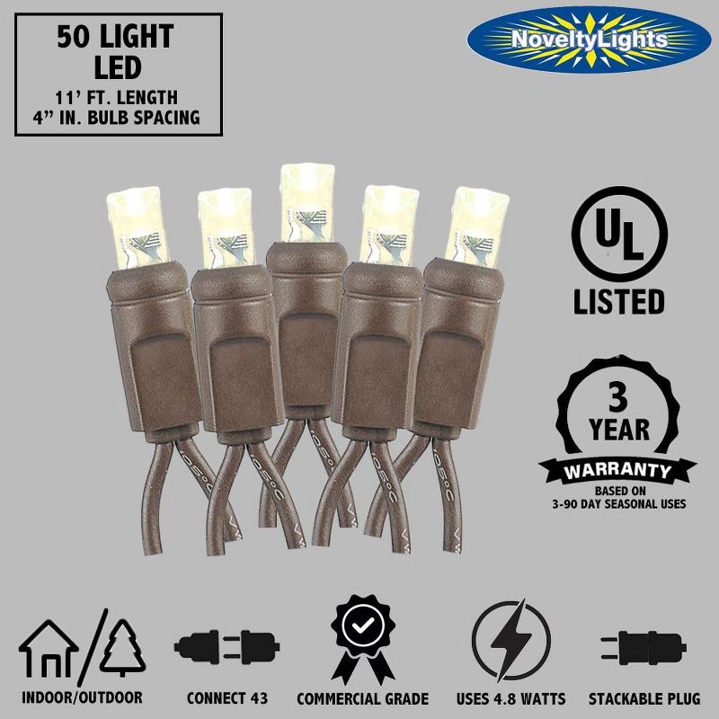 Novelty Lights 50 Light LED Christmas Mini Light Set (Brown Wire, 11 Feet), 5 of 8