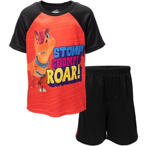 Dino Ranch Biscuit Graphic T-Shirt & Mesh Shorts Red/Black - 1 of 4