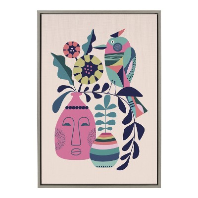 Kate and Laurel Sylvie Little Kookaburra Framed Canvas by Rachel Lee of My Dream Wall, 23x33, Gray
