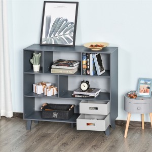 Vynxaria 3-Tier Child Bookcase - Open Shelves Cabinet Floor Standing Cube Storage Organizer with Drawers in Grey - 1 of 4