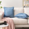 PAVILIA Set of 2 Pom Pom Throw Pillow Covers, Decorative Pompom Fringe Square Cushion Cases for Couch Sofa Bed - 2 of 4