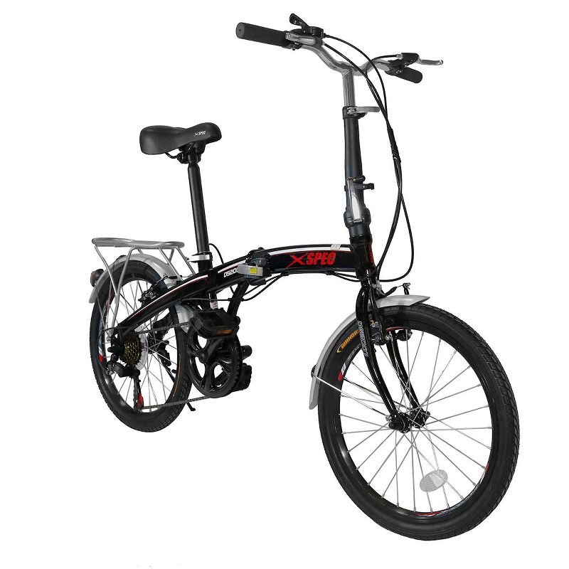 Xspec 20" 7 Speed Folding Compact City Commuter Bike, Black (NOT Electric), 1 of 8