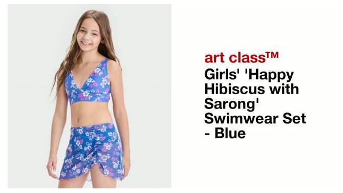 Girls' 'Happy Hibiscus with Sarong' Swimwear Set - art class™ Blue , 2 of 6, play video