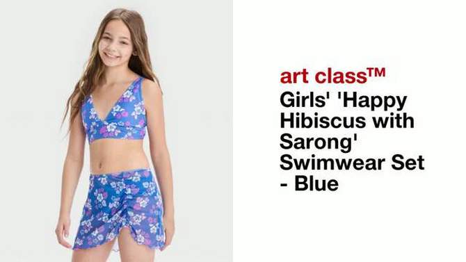 Girls' 'Happy Hibiscus with Sarong' Swimwear Set - art class™ Blue , 2 of 6, play video