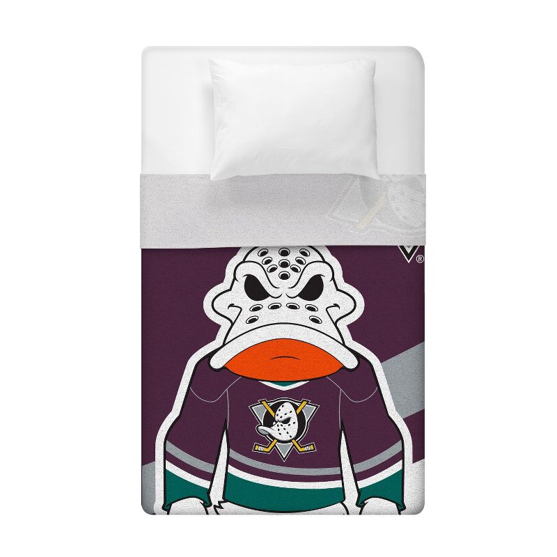 Sleep Squad Anaheim Ducks Wild Wing Mascot 60 x 80 Raschel Plush Blanket - Throwback, 3 of 6