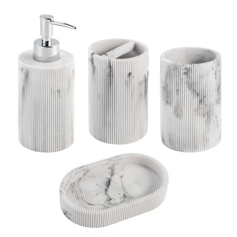 Bathroom Accessories Complete Marble Pattern Lotion Soap  Dispenser,Toothbrush Holder,Tumbler,Tray Resin material Black white
