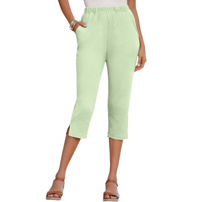 Roaman's Women's Plus Size Petite Soft Knit Capri Pant - 5x, Green : Target