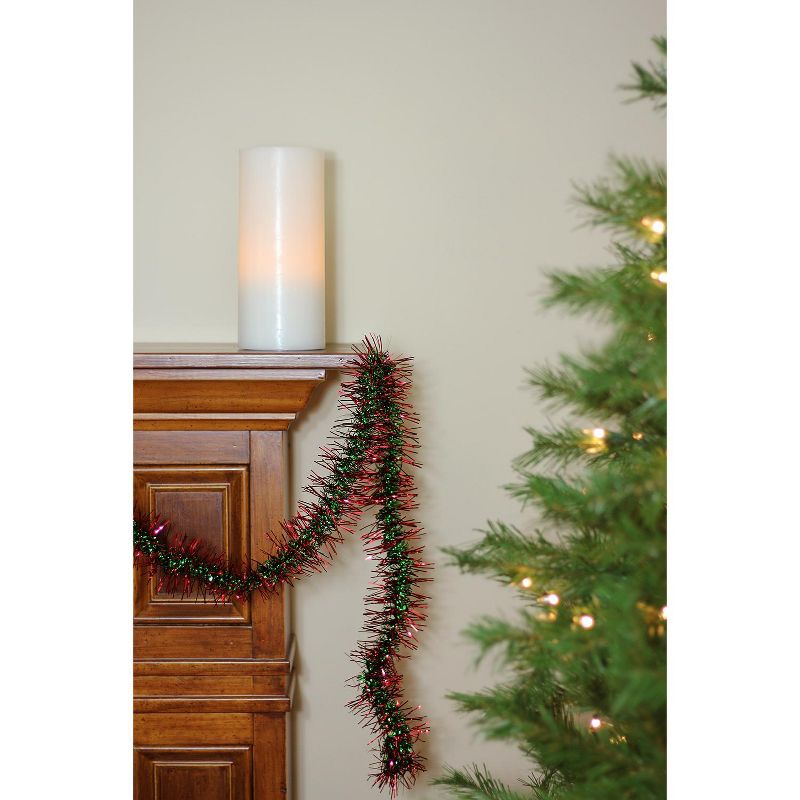 Northlight 50' x 3" Unlit Shiny Red/Green Spiral Center Tinsel Christmas Garland, 4 of 5