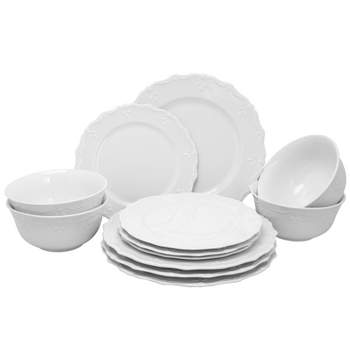 Gibson Home Fine Ceramic Scallop Buffet 12 Peice Dinnerware Set in White