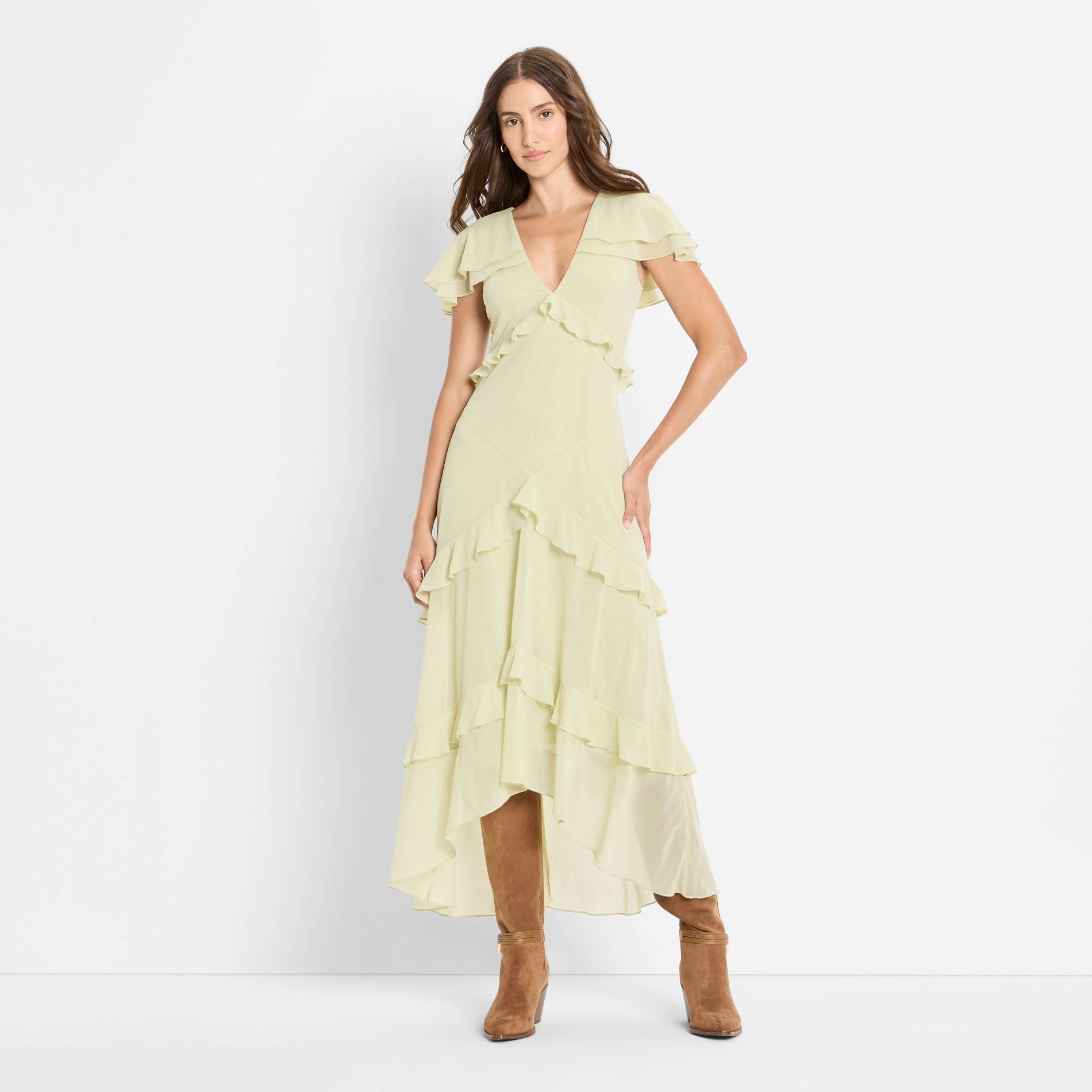 Women's Ruffle Cape High-Low Maxi Dress - Future Collective Light Green