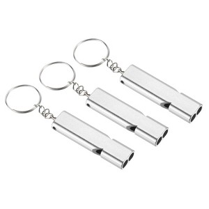 Unique Bargains Aluminum Alloy Camping Hiking Boating Survival Signal Double Tubes Whistles 3 Pcs - 1 of 4