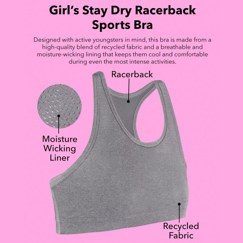Fruit of the Loom Girl's Stay Dry Racerback Sports Bra 2 Pack, 4 of 5