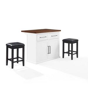 Crosley 42" Bartlett Wood Top Kitchen Island with Upholstered Square Stools White/Black: Shiplap Design, Adjustable Shelves - 1 of 4