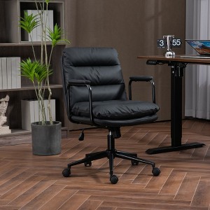 Mid Back Office Chair, Swivel Task Chair With Wheels, PU Leather Computer Rolling Swivel Chair, Recline 40° Backrest Ergonomic Armrests - 1 of 4