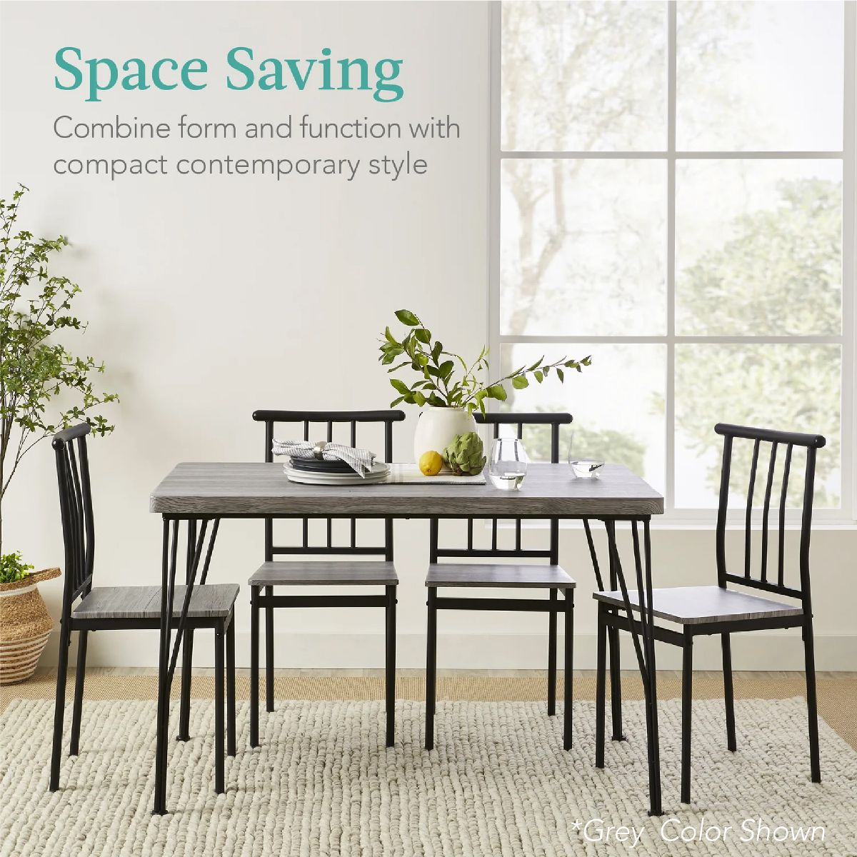 Best Choice Products 5-Piece Indoor Modern Metal Wood Rectangular Dining Table Furniture Set w/ 4 Chairs - Brown - thumbnail 2
