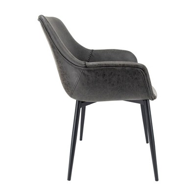 Charcoal Black Mid-Century Metal Arm Chair with Leather Accents