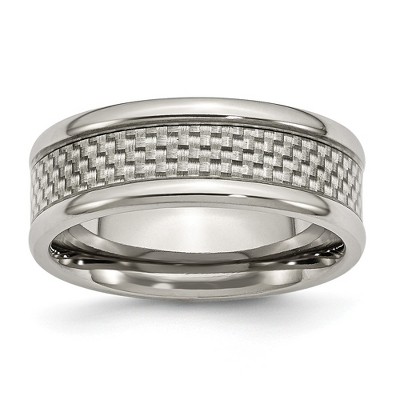 Black Bow Jewelry 8mm Polished Titanium and Gray Carbon Fiber Comfort Fit Band