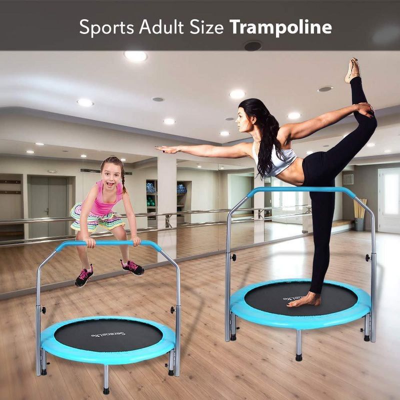 SereneLife SLELT403 40 Inch Adults Indoor Home Gym Outdoor Sports Exercise Fitness Trampoline with Handlebar and Padded Frame Cover, 5 of 7
