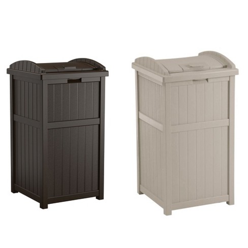 Suncast 60 Gallon Resin Outdoor Patio Storage Box, Java & 33 Gallon  Hideaway Can Resin Outdoor Trash with Lid Use in Backyard, Deck, or Patio