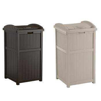 Suncast Trash Hideaway Outdoor Patio 33 Gallon Trash Can Bin, 1 Java and 1 Taupe