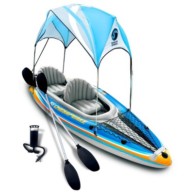 Sunlite Sports 2-Person Inflatable Kayak with Aluminum Oars, Air Pump, Storage Bag, Tandem Kayak for Adults, Two Person Canoe - S2 Chesapeake