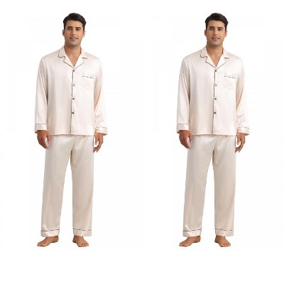 INSPIRE CHIC Men's 2 Pack Button Down Long Sleeve Casual Satin Pajamas Sets