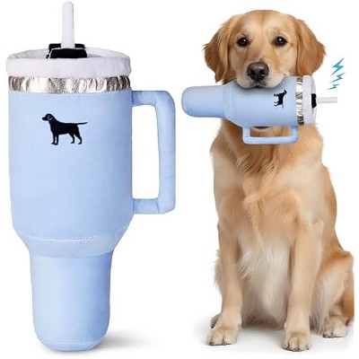 Pup Cup Tumbler Dog Toy ¨C Birthday Dog Toy, Funny Squeaky Plush Puppy Gift, Cute Birthday Present (Chambray Blue)
