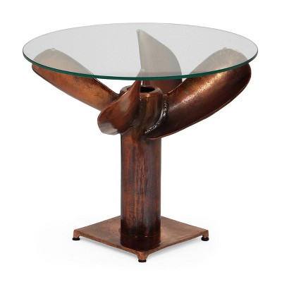 Huntley Boho Glam Handcrafted Aluminum Glass Top Propeller Side Table Burnt Copper - Christopher Knight Home