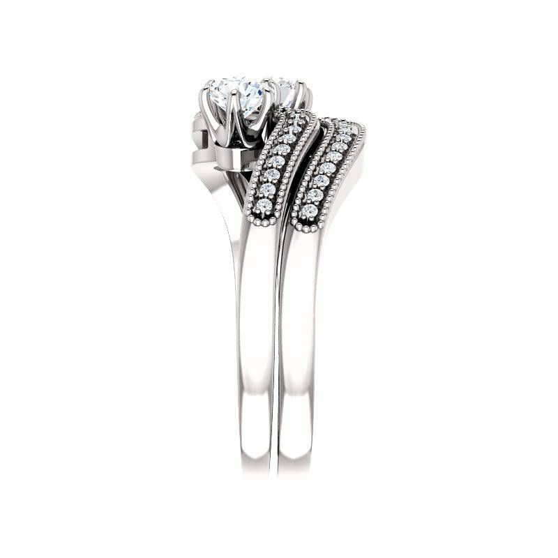 Pompeii3 1.00CT Two Stone Diamond Forever Us Engagement Ring Set 10K White Gold, 2 of 4