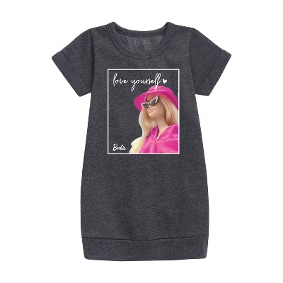 - Barbie - Love Yourself Graphic Short Sleeve Fleece Dress