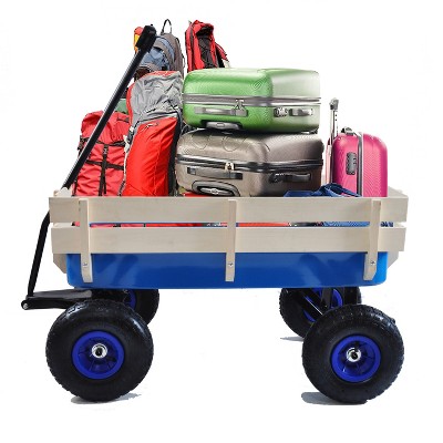 Vynxaria Outdoor Sport Wagon - Durable Tools Cart with Wooden Side Panels and Air Tires