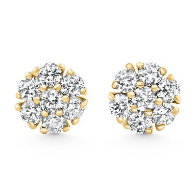Pompeii3 1Ct Diamond Cluster Pave Studs Screwback Earrings 14k Gold Lab Created