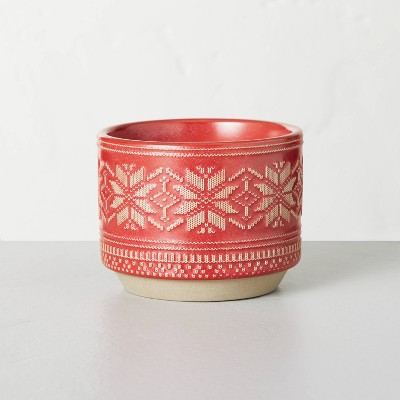 2-Wick Snowflake Embossed Ceramic Balsam &#38; Berry Seasonal Jar Candle Red 11oz - Hearth &#38; Hand&#8482; with Magnolia