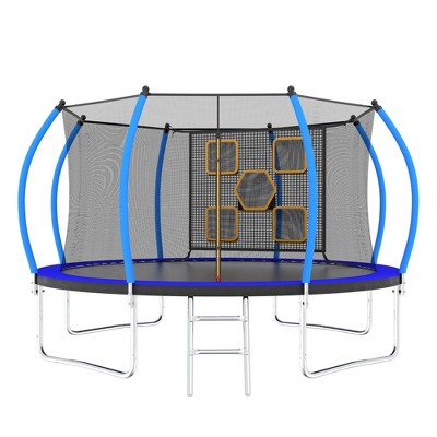 HFYee 1214/8*14FT Round Jump Trampoline Enclosure & Ladder for Backyard Fitness for Ages 8+