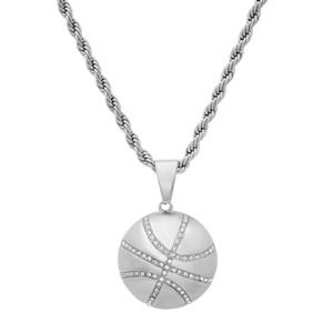 Steeltime 24" Men's stainless steel and simulated diamonds basketball pendant - 1 of 4