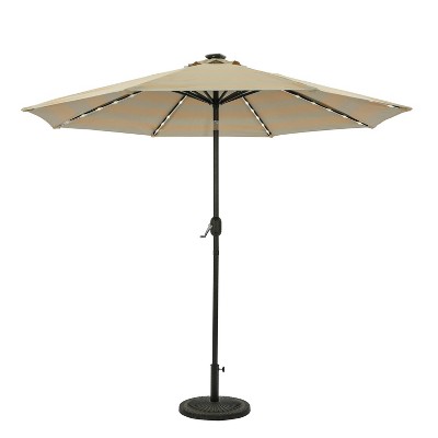 9' Mirage II Fiesta Market Patio Umbrella with Solar LED Tube Lights Champagne/Taupe  - Island Umbrella