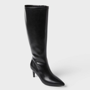 Women’s Nelly Under Knee Heeled Boots with Memory Foam Insole – A New Day™ Black - 1 of 3