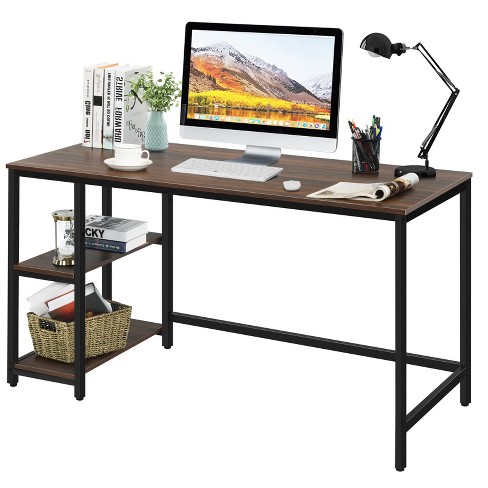 Writing Computer Home Office Desk with 2 Storage Shelves on Left or Right  Side, Industrial Simple Style Wood Table Metal PC Laptop Notebook 47