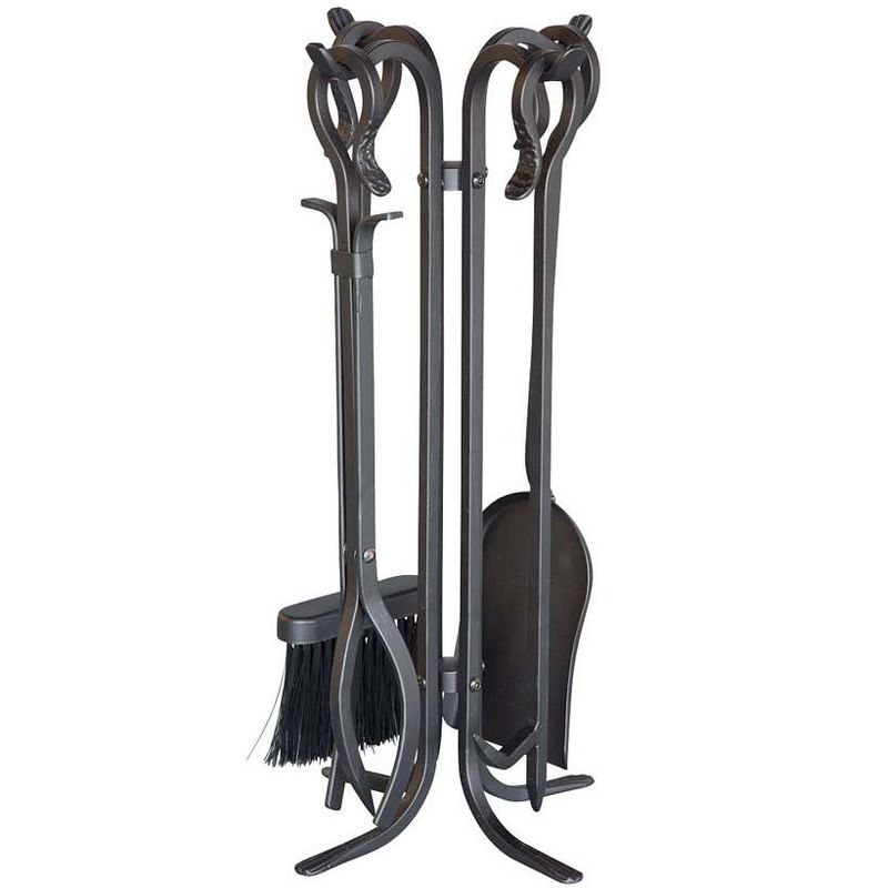 Plow & Hearth - Compact Size Hand-Forged Fireplace Tool Set, Black, 1 of 2