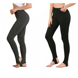 INSPIRE CHIC Women's Elastic Waistband Soft Gym Yoga Cotton Stirrup Pants Leggings 2 Packs - 1 of 4