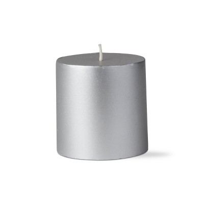 tagltd Silver Metallic Pillar Paraffin Wax Candle 3X3 Unscented Drip-Free Long 30 Burning Hours For Home Decor Wedding Parties