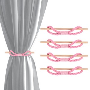 Unique Bargains Cotton Hand-Woven Decorative Drape Curtain Tiebacks with Wood Club - 1 of 4