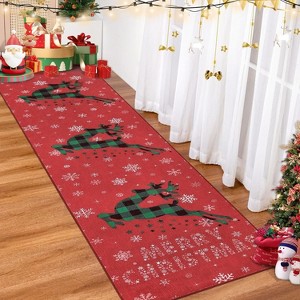 GustoWave Christmas Rug with Snow Reindeer Area Rugs for Living Room, Low Pile Washable - 1 of 4