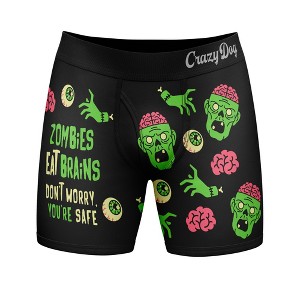 Mens Zombies Eat Brains Don't Worry You're Safe Boxer Briefs Funny Underwear for Guys - Crazy Dog Boxer Briefs - 1 of 4