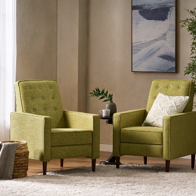 Muted Green Microfiber Mid-Century Modern Recliner Set