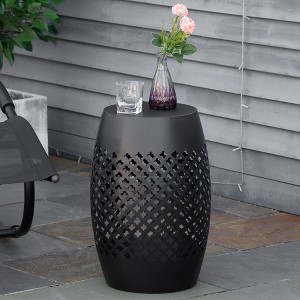 Osparple 12.5" Outdoor Side Tables for Patio Geometric Pattern Outdoor Storage Table Round Hollow Patio End Tables for Courtyard and Garden - 1 of 4
