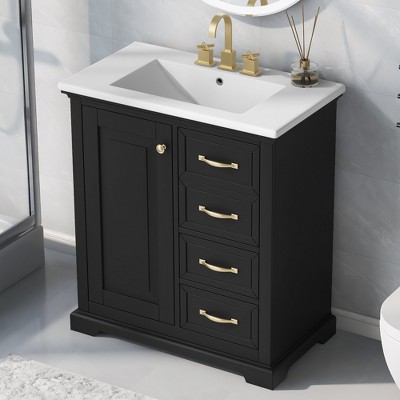 30"W Bathroom Vanity with Sink, Bathroom Cabinet with 3 Drawers 4S - ModernLuxe