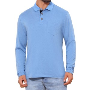 INSPIRE CHIC Men's Contrast Button Collared Pocket Long Sleeves Golf Polo T-Shirts - 1 of 4
